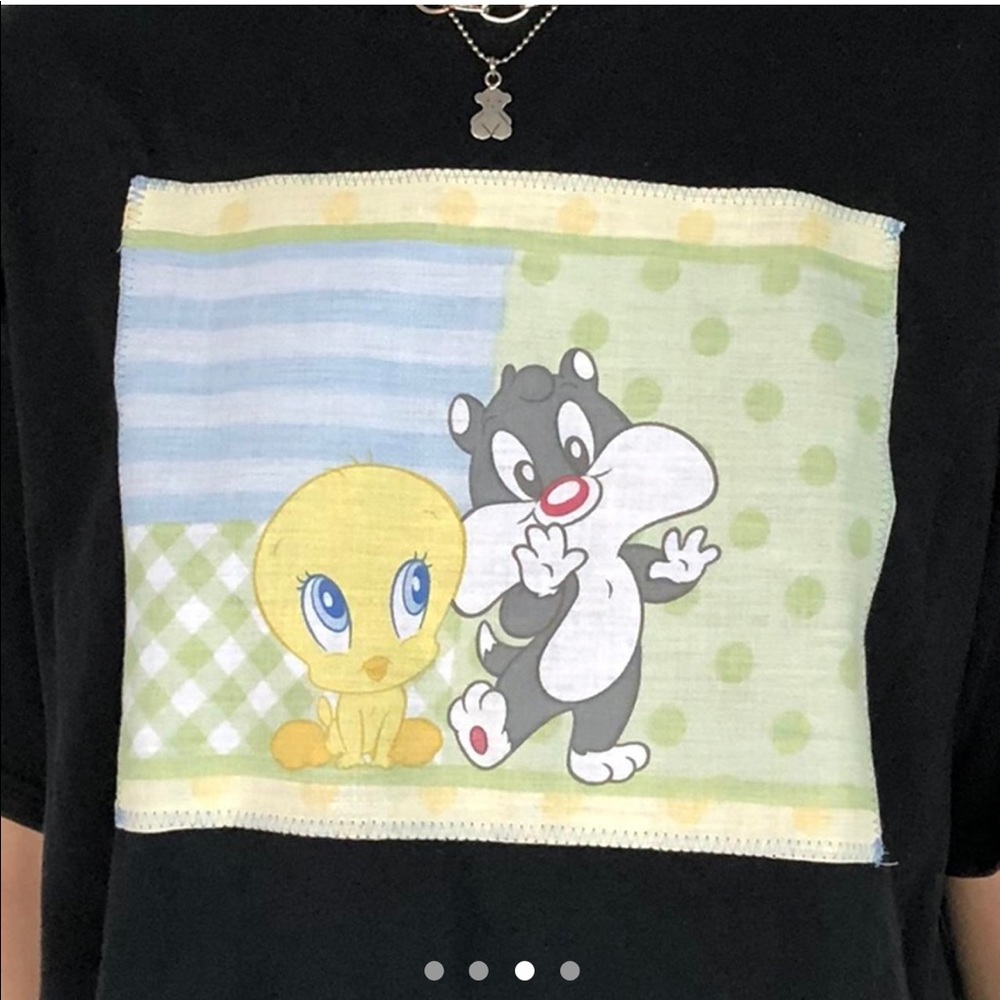 Depop Reworked Upcycled Black Tweety & Sylvester Vintage T-Shirt Unisex size XL - Picture 3 of 6